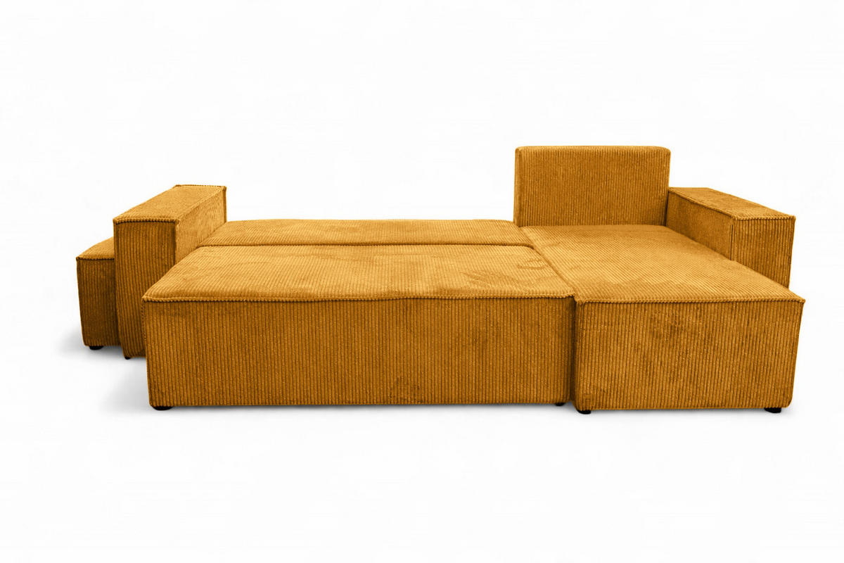 ECKSOFA Mit Schlaffunktion Und Pouf, Cordstoff Poso, Senffarbe, Rechts, Best L Mit Pouf - Gelb, Holz (244/145cm) - Kaiser Möbel