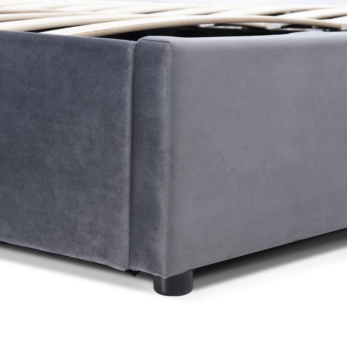 ČALÚNENÁ posteľ z masívneho dreva, zamatu a kovu 140x200 cm sivá s výškovo nastaviteľným čelom a úložným priestorom - sivá, textil (140/200cm) - Modfu