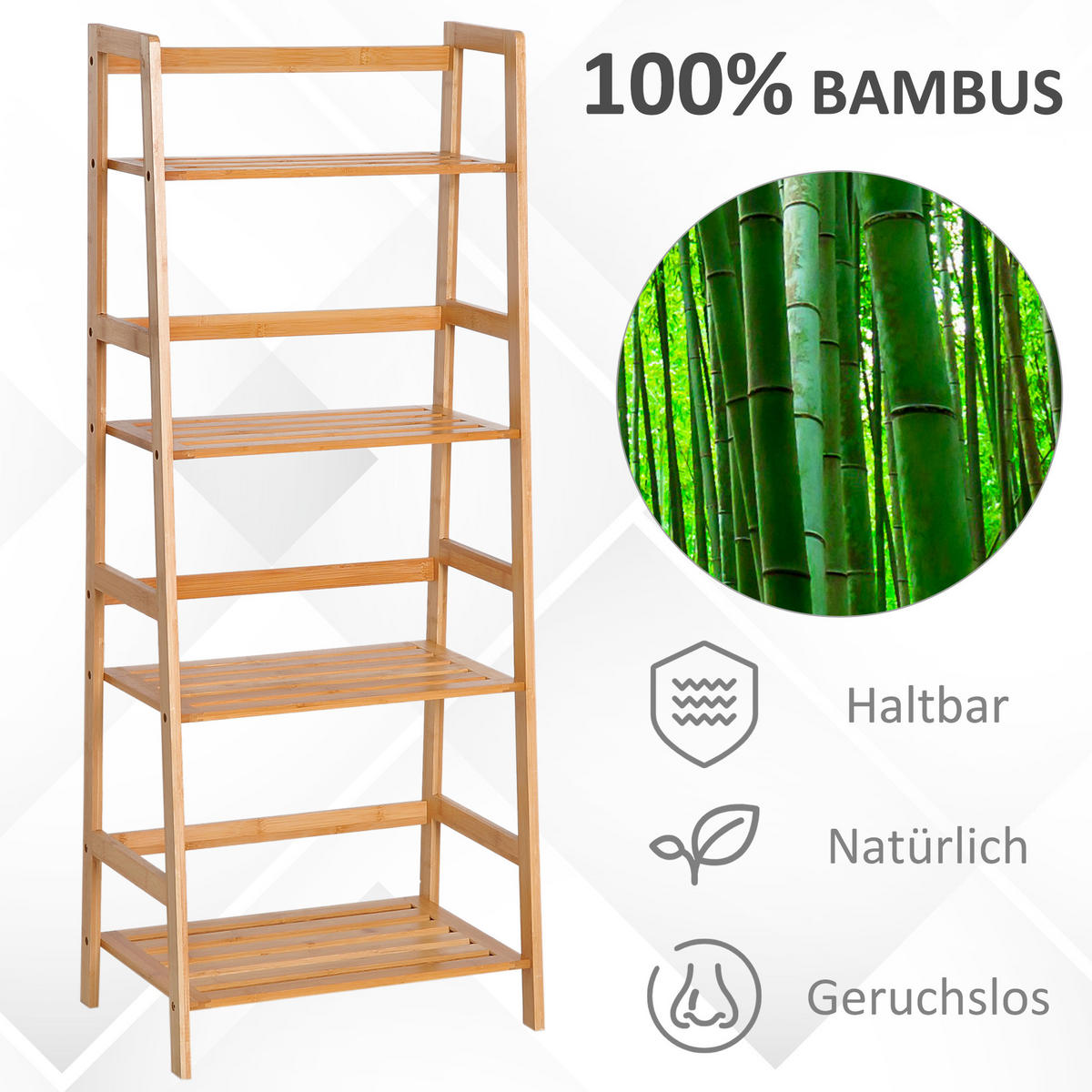 BÜCHERREGAL Standregal mit 4 Ebenen Aufbewahrungsregal aus Bambus, Natur - Naturfarben, Holz (31.5/120/48cm) - HOMCOM