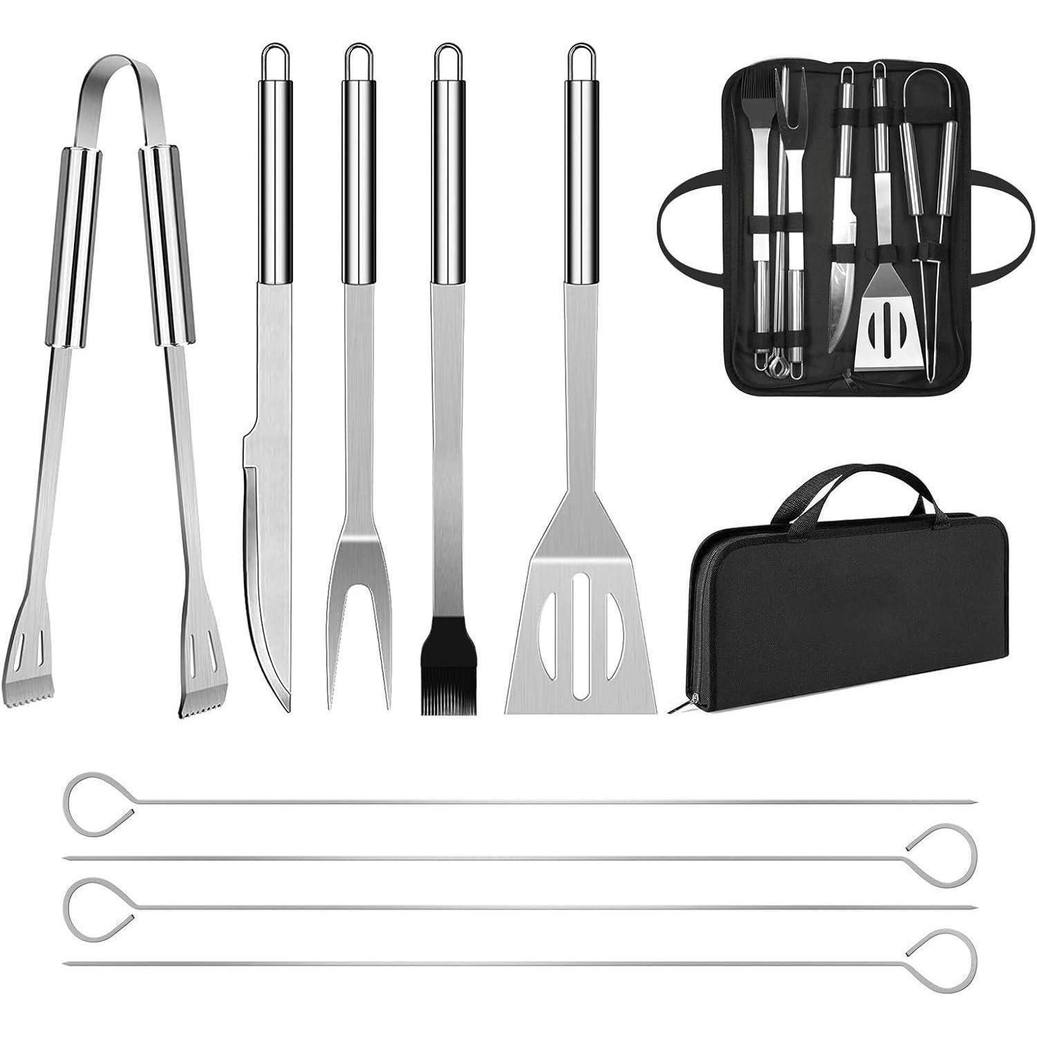 GRILLBESTECK 9-teiliges Set Edelstahl mit Tasche - Silberfarben, Metall (38.5cm)