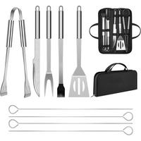 GRILLBESTECK 9-teiliges Set Edelstahl mit Tasche - Silberfarben, Metall (38.5cm)