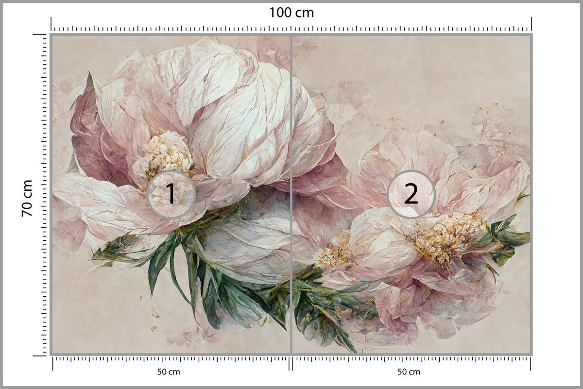 FOTOTAPETE für Wohnzimmer Vintage Rosa Blumen Blätter Natur 100x70 - Beige/Creme, Papier (100/70cm) - Muralo