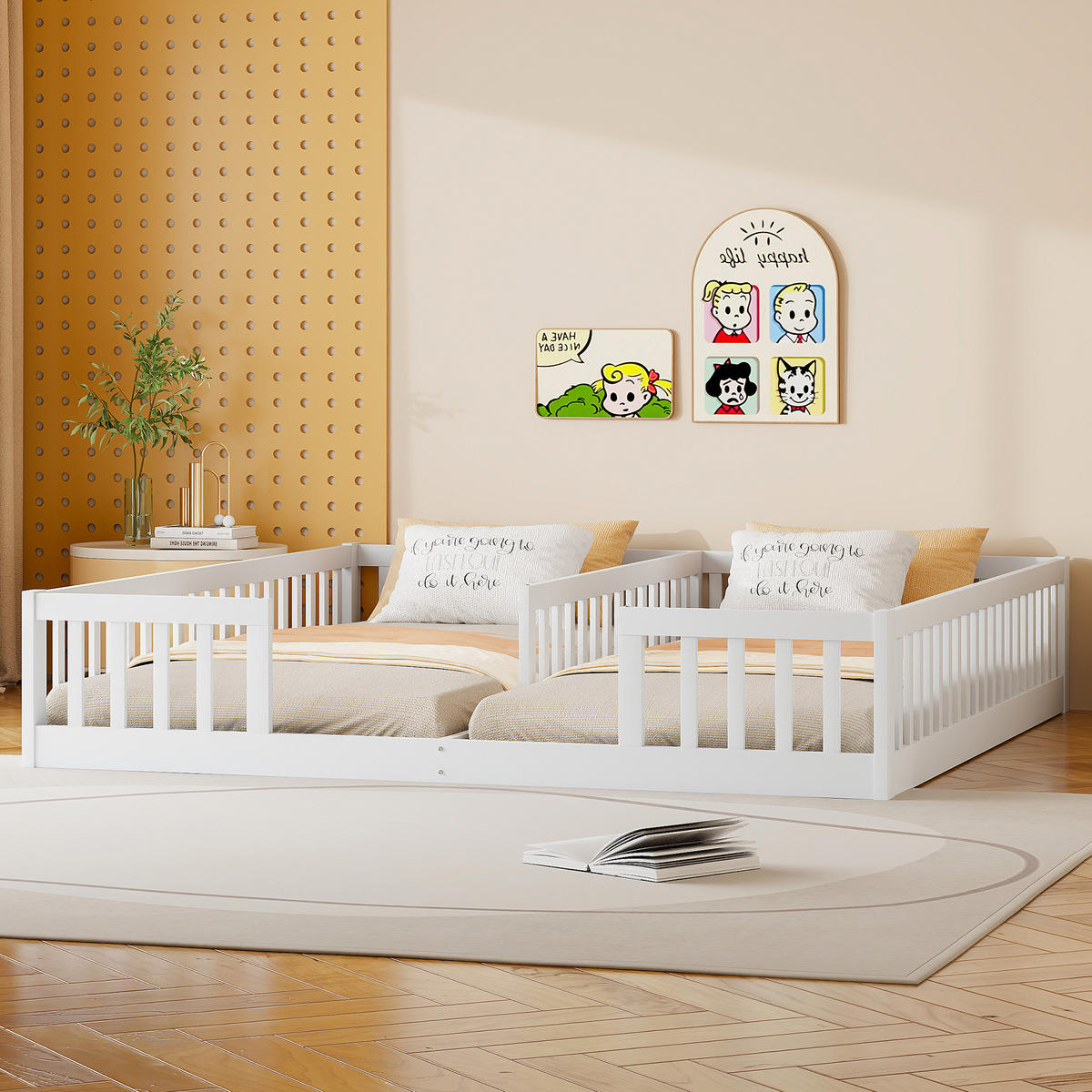 KINDERBETT 90/200 cm Weiß Paneelbett mit Geländer aus Kiefernholz - Weiß, Holz (90/200cm) - OKWISH