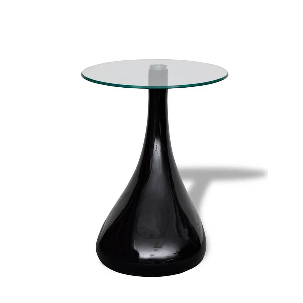 COUCHTISCHE 2 Stk. mit Runder Glasplatte Hochglanz Schwarz - Schwarz, Kunststoff (42/42/55cm) - furnicato