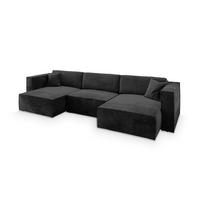 WOHNLANDSCHAFT SARMO M Schwarz Velours-Stoff mit Schlaffunktion - Schwarz, Holz (347/70/148cm) - MASSENO