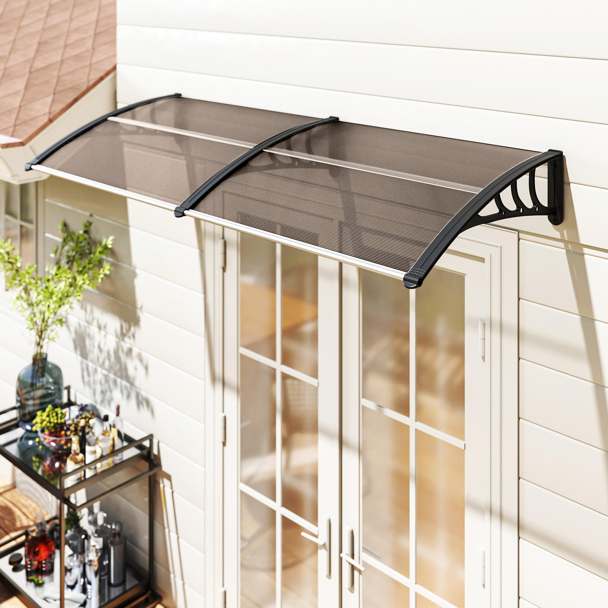 PULTVORDACH Vordach für Haustür 75x195x23 cm 5mm Polycarbonat Alu Braun - Braun, Kunststoff (195/23/75cm) - Outsunny