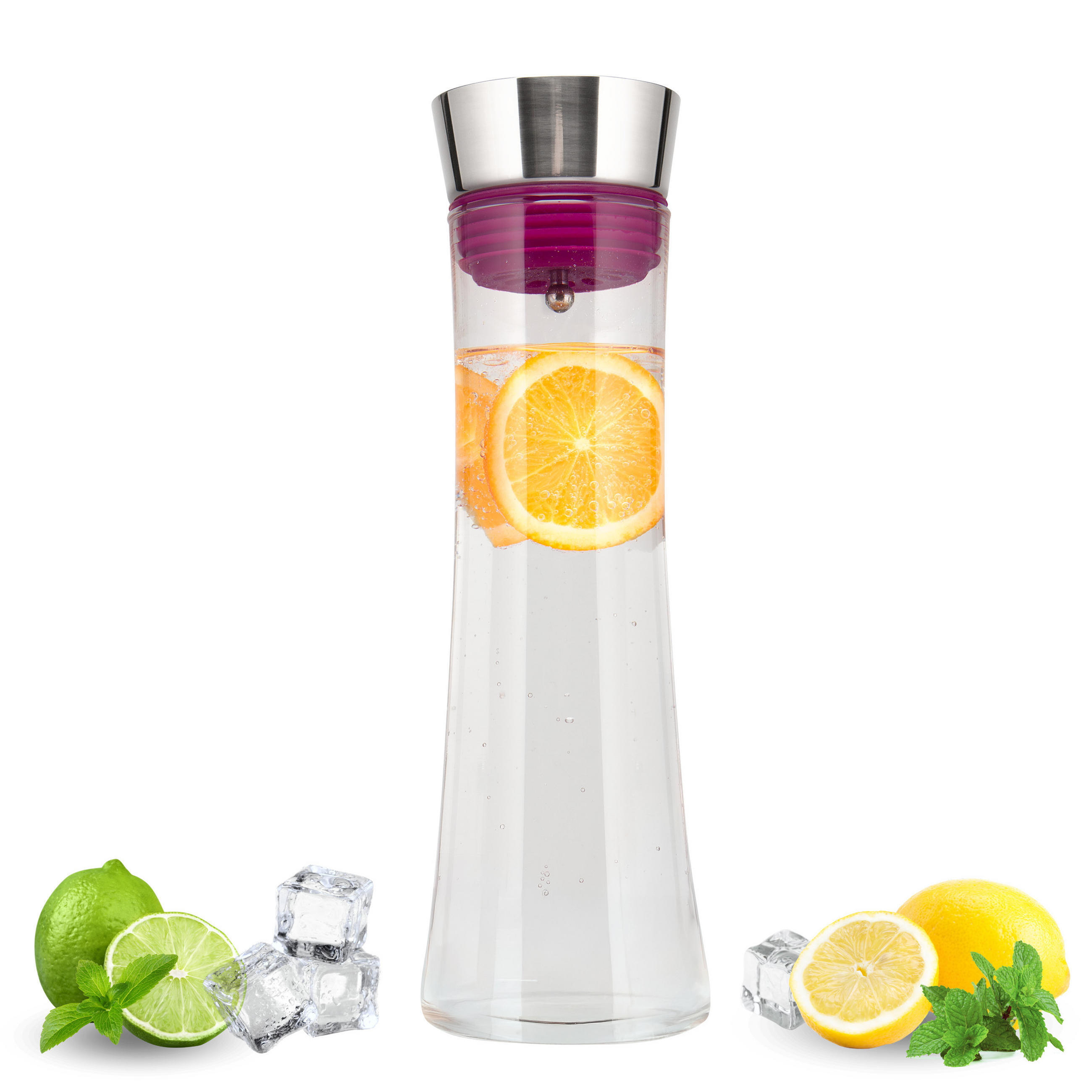 GLASKARAFFE 1 Liter CAROLA, lila, Edelstahl, Silikon - Magenta, Glas (1L) - bremermann