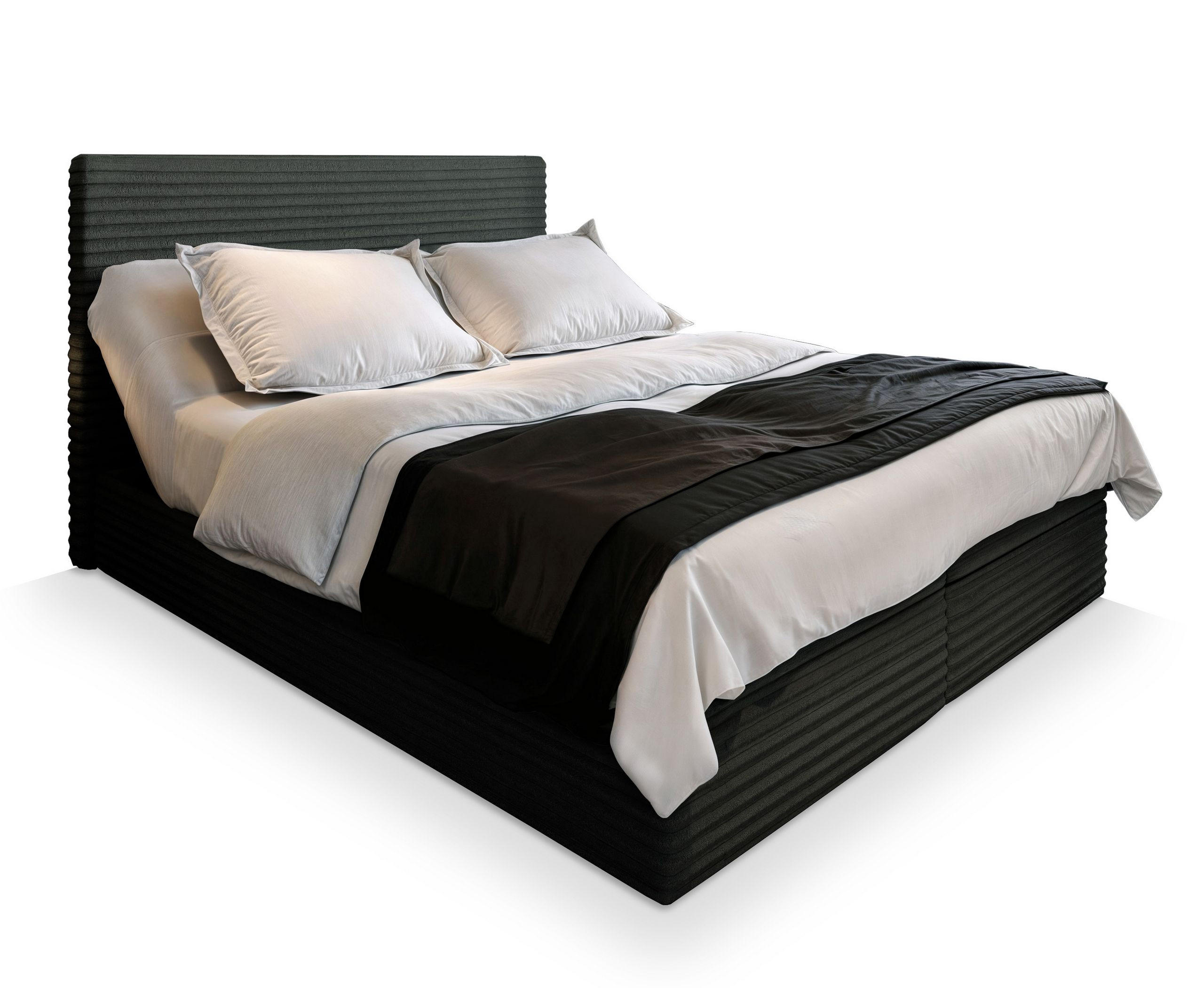 BOXBETT MILARA 160x200 cm mit Matratze und Topper - Schwarz - Schwarz, Holz (160/200cm) - MASSENO
