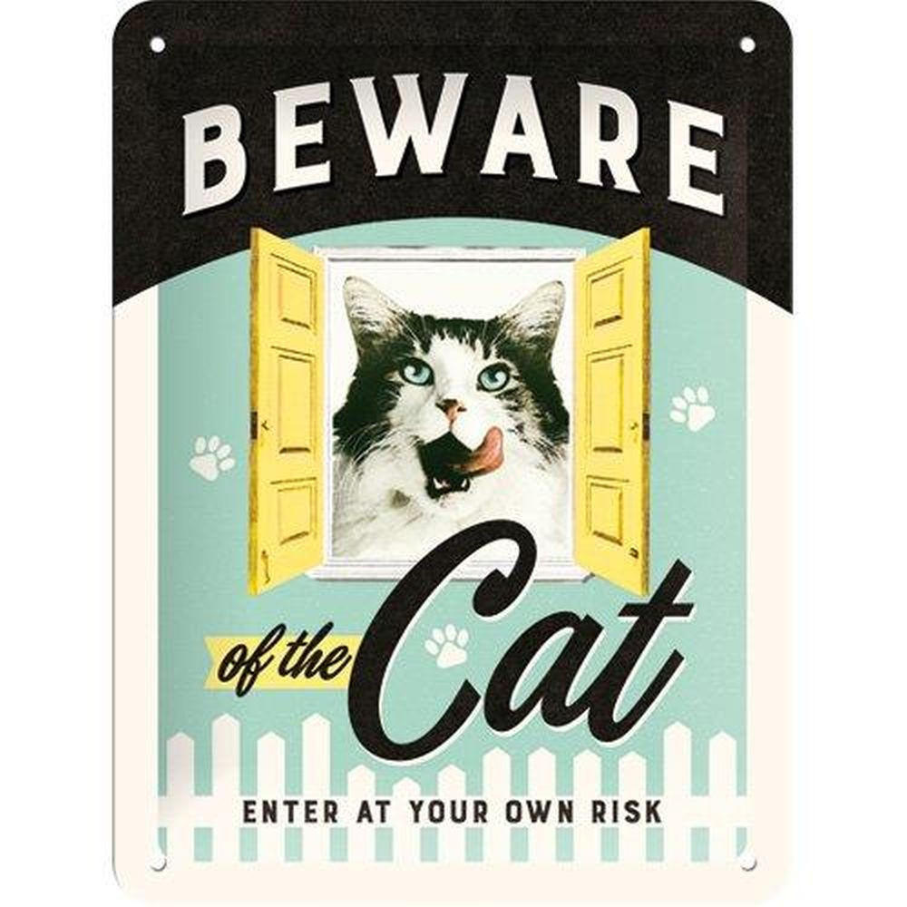 BLECHSCHILD 15/20 cm Animal Club Beware Of The Cat - Multicolor, Metall (15/20/0.5cm) - Nostalgic-Art
