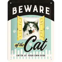BLECHSCHILD 15/20 cm Animal Club Beware Of The Cat - Multicolor, Metall (15/20/0.5cm) - Nostalgic-Art