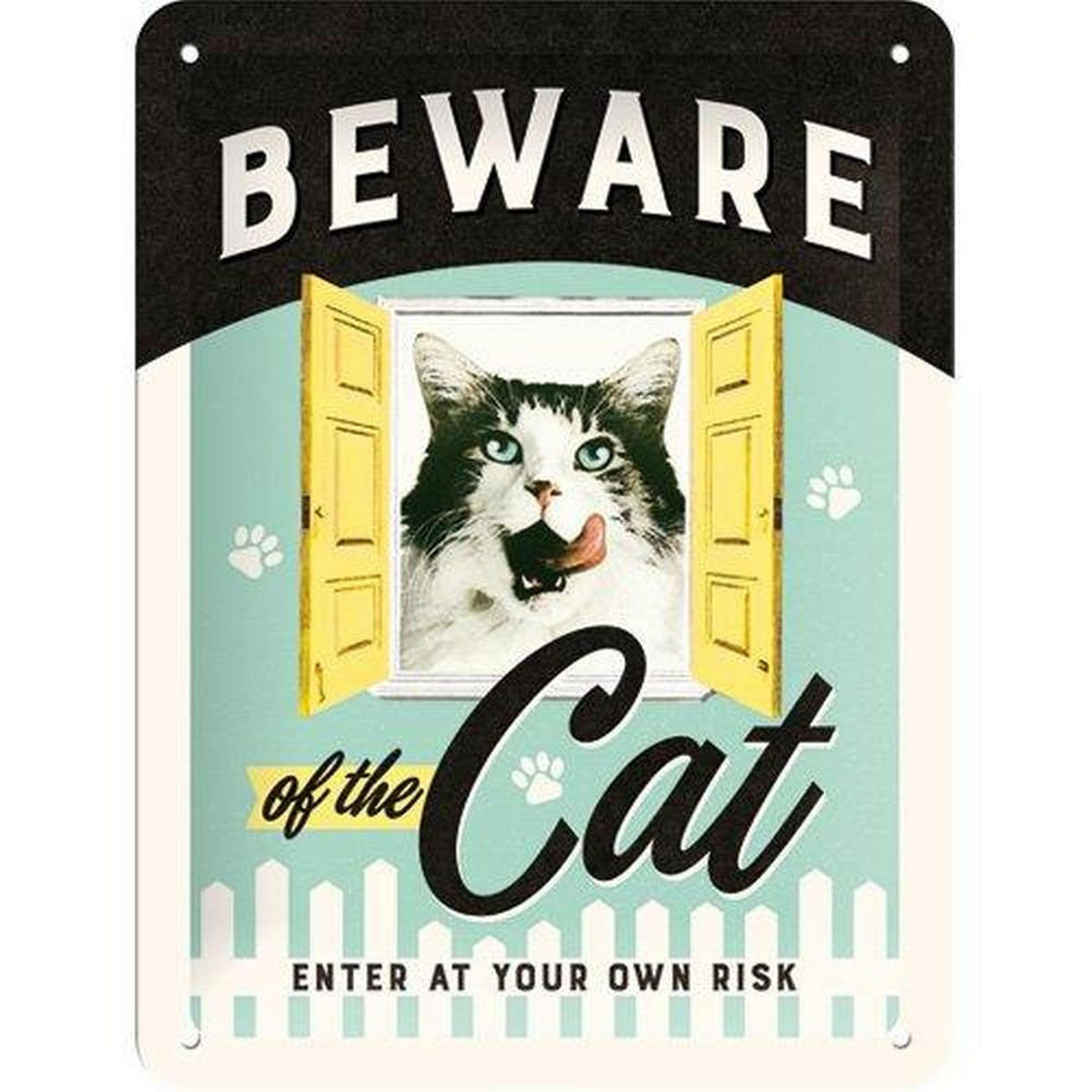 BLECHSCHILD 15/20 cm Animal Club Beware Of The Cat - Multicolor, Metall (15/20/0.5cm) - Nostalgic-Art