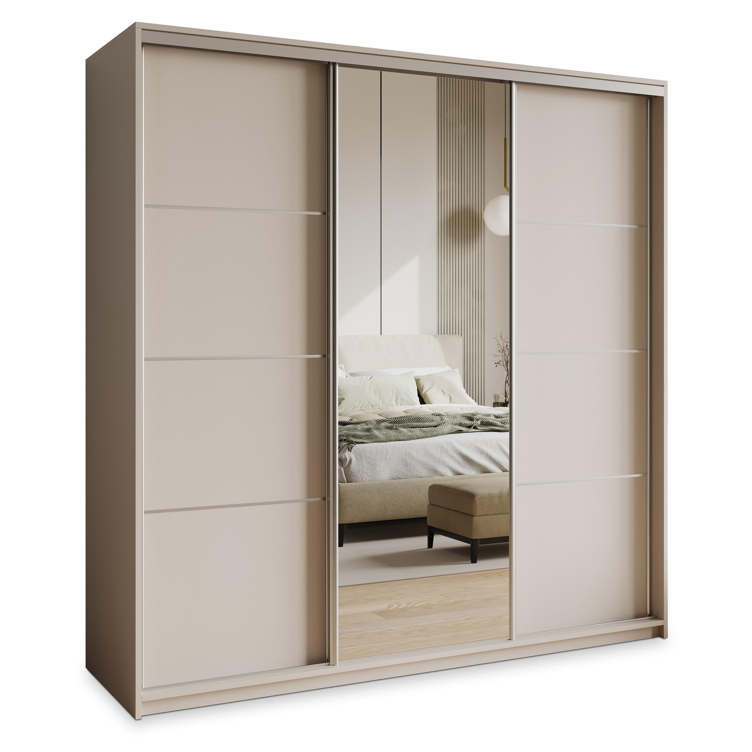 Masseno Schwebetürenschrank Kaschmir, Nickel 180x205x60 cm