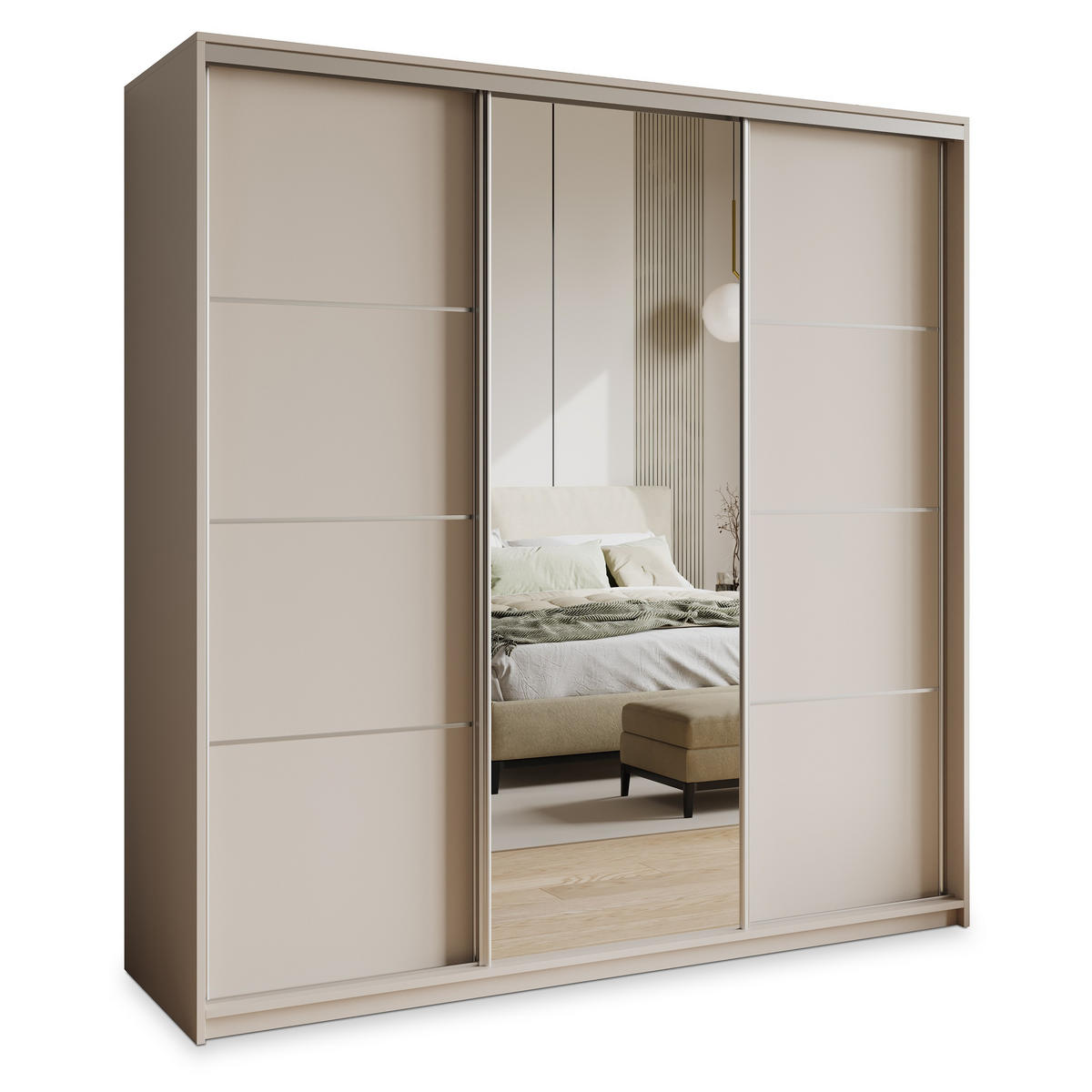 SCHWEBETÜRENSCHRANK VARO 200/205/60 cm 3-türig mit Spiegel Kaschmir - Kaschmir, Holzwerkstoff (200/205/60cm) - MASSENO