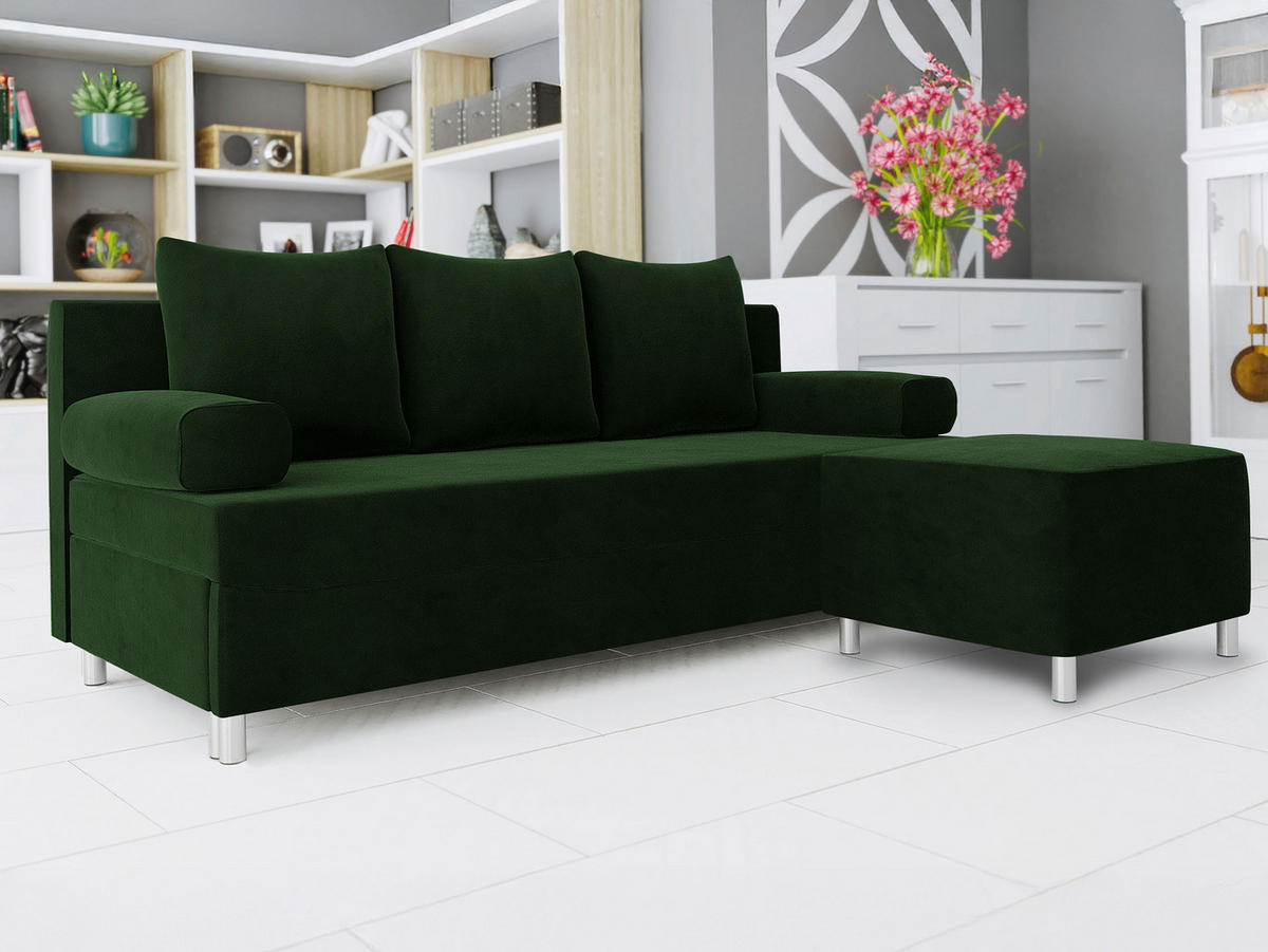 SCHLAFSOFA Dover mit Polsterhocker - Chromfarben/Grün, Holz/Kunststoff (192/80cm) - MIRJAN24