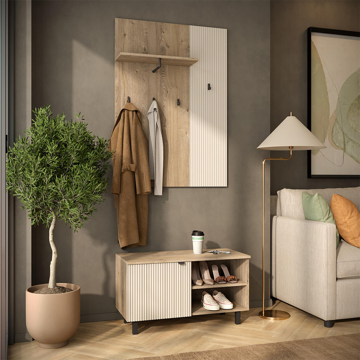 GARDEROBE Puerto, Eiche/Cashmere, 2-er Set - Kaschmir/Eichefarben, Holzwerkstoff (86/48/40cm) - Vicco