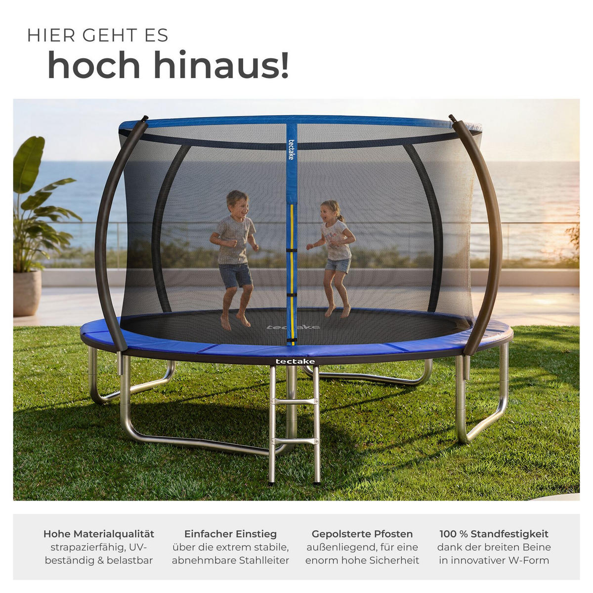 TRAMPOLIN Jumpy, inklusive Einstiegsleiter, schwarz/blau - Blau/Schwarz, Metall (322/265/322cm) - tectake