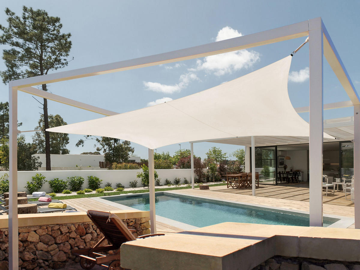 SONNENSEGEL cremeweiß quadratisch 300/300 cm Lukka - Weiß, Kunststoff (300/300cm) - Beliani