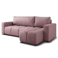ECKSOFA RAMIL Rosa Plüsch-Stoff mit Schlaffunktion - Rosa, Holz (240/149cm) - MASSENO