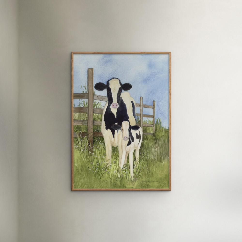 POSTER mit Rahmen Wild Apple - Farm Family Cows - Eichefarben/Grün, Holz/Papier (50/70cm) - Poster&Frame