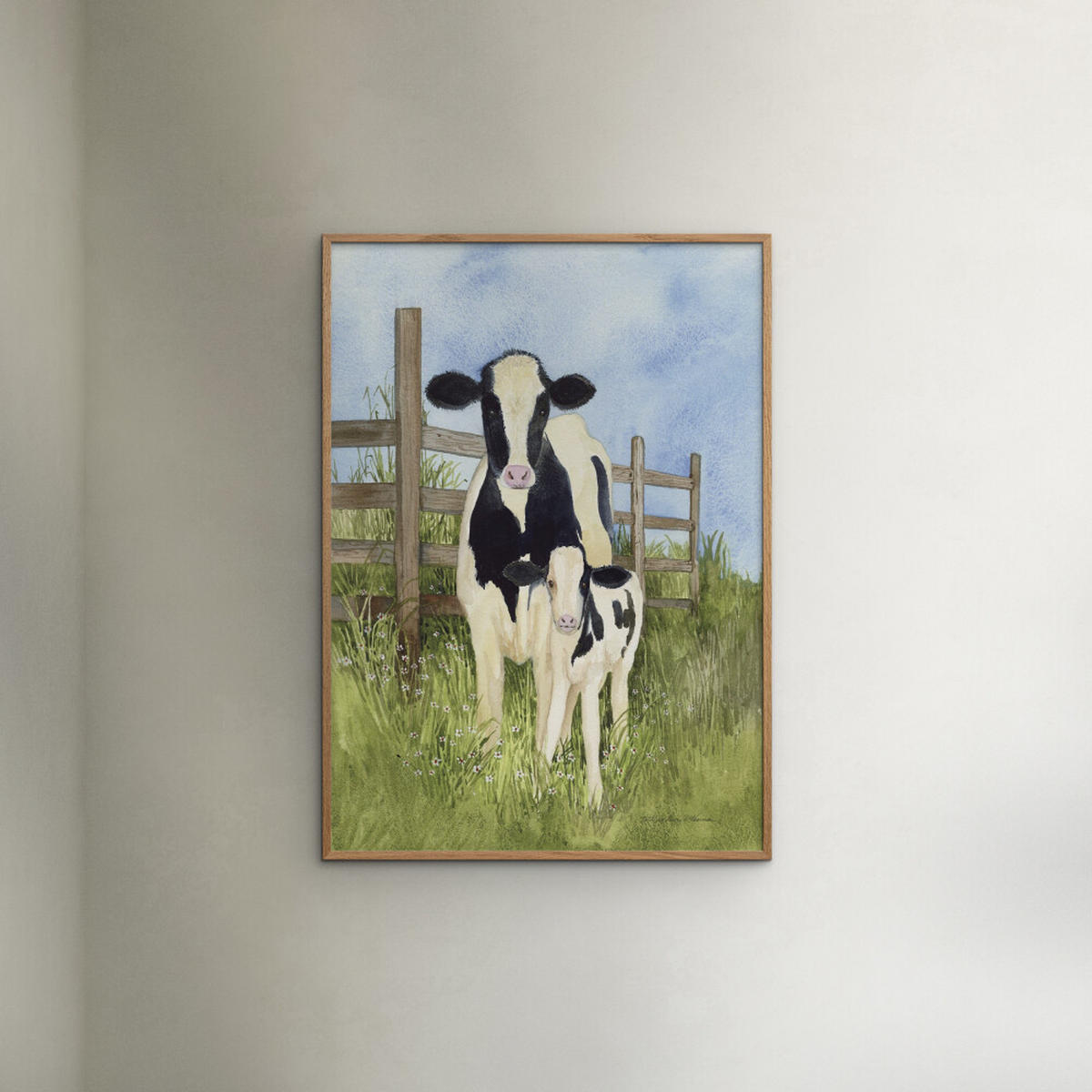POSTER mit Rahmen Wild Apple - Farm Family Cows - Eichefarben/Grün, Holz/Papier (50/70cm) - Poster&Frame