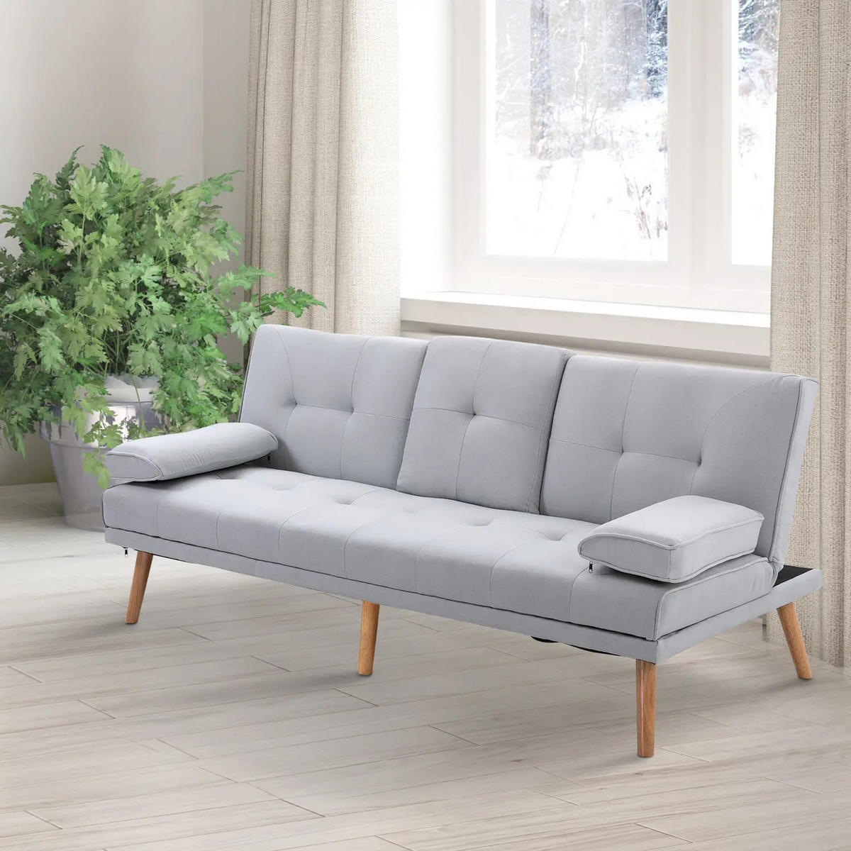 SCHLAFSOFA Polyester mit klappbarer Mittelablage, 3-fach verstellbarer Lehne 181/77/78 cm Hellgrau - Hellgrau, Textil (77/78/181cm) - Redom