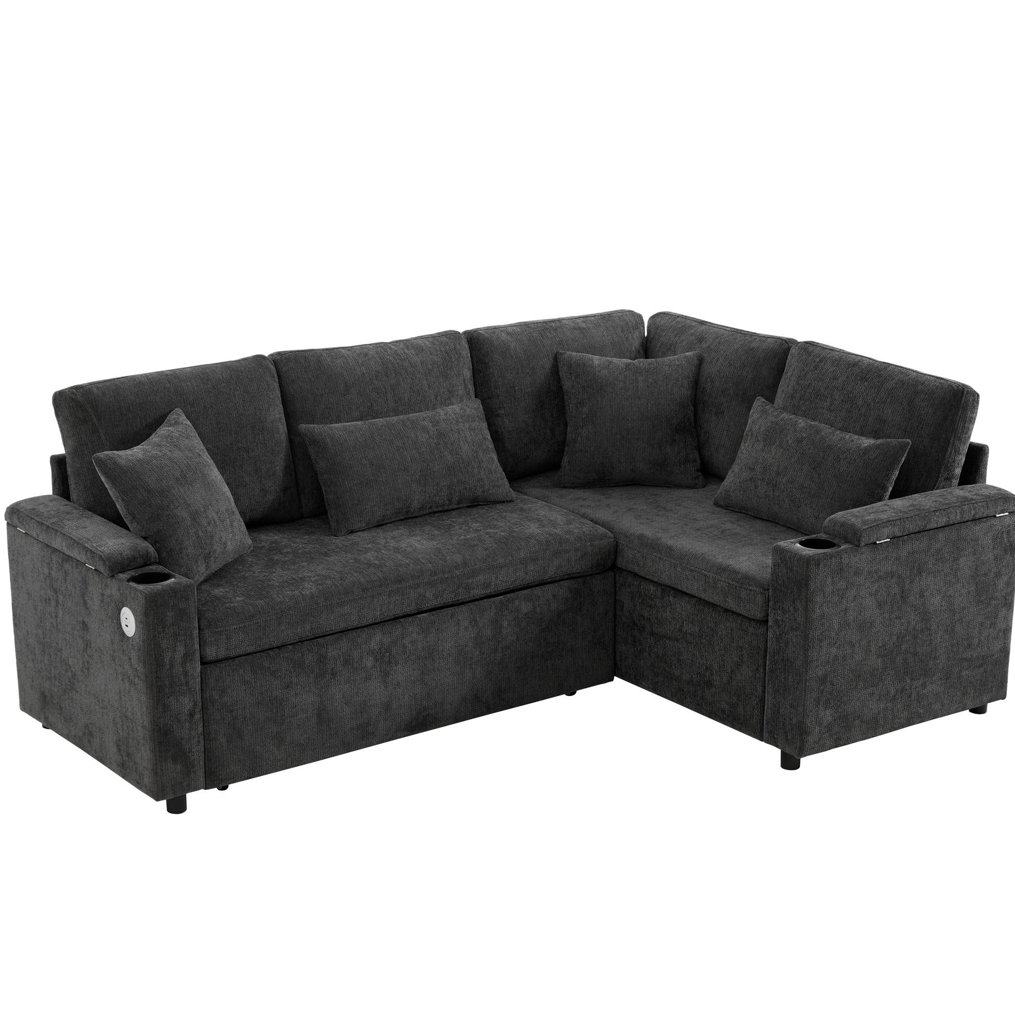 ECKSOFA 206,5/141/86 cm dunkelgrau aus Chenille mit Schlaffunktion - Dunkelgrau, Textil (141/206.5cm) - OKWISH