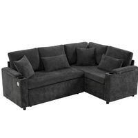 ECKSOFA 206,5/141/86 cm dunkelgrau aus Chenille mit Schlaffunktion - Dunkelgrau, Textil (141/206.5cm) - OKWISH