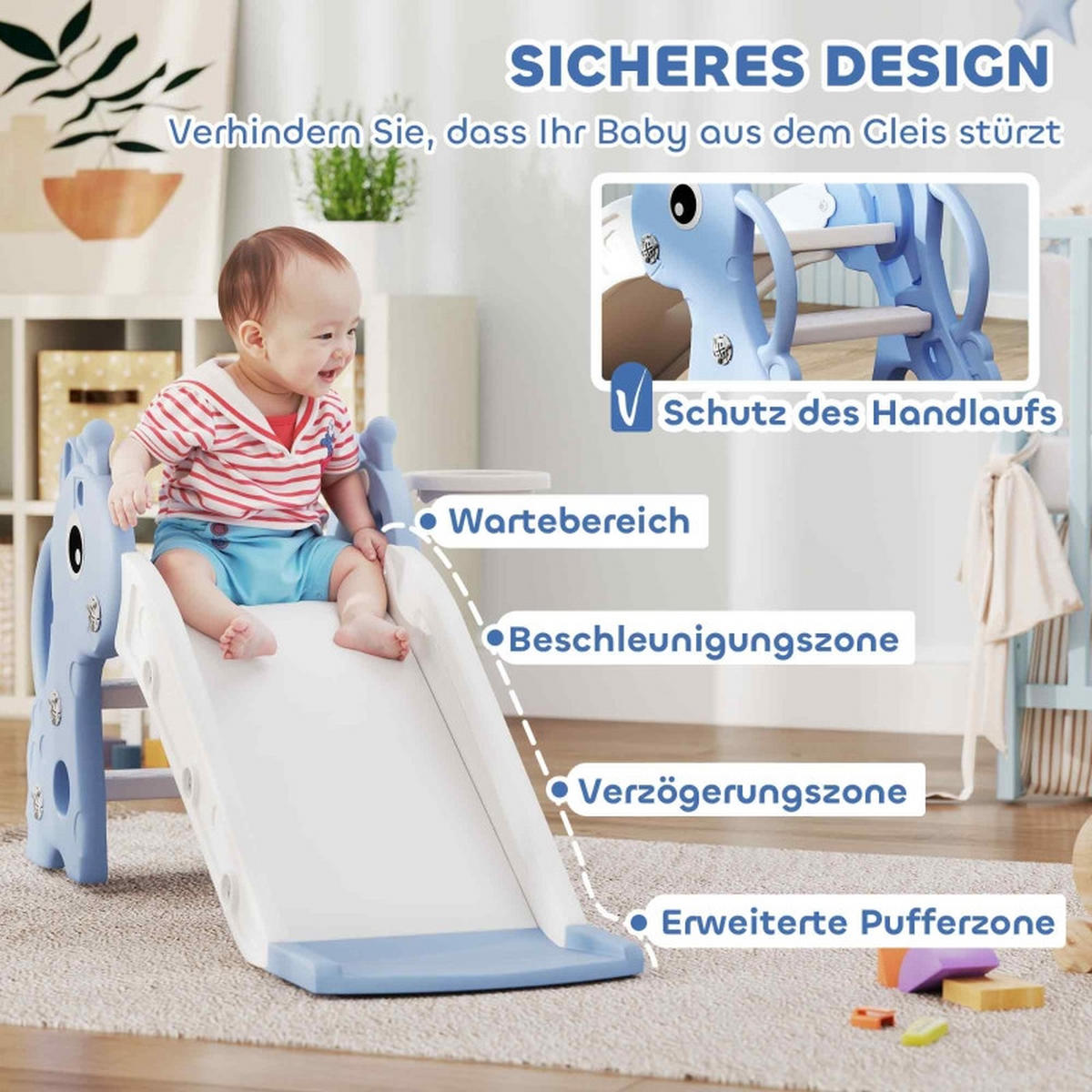 KINDERRUTSCHE 3-in-1 und Basketballkorb Blau - Blau, Kunststoff (51.5/52/106cm) - Korfee