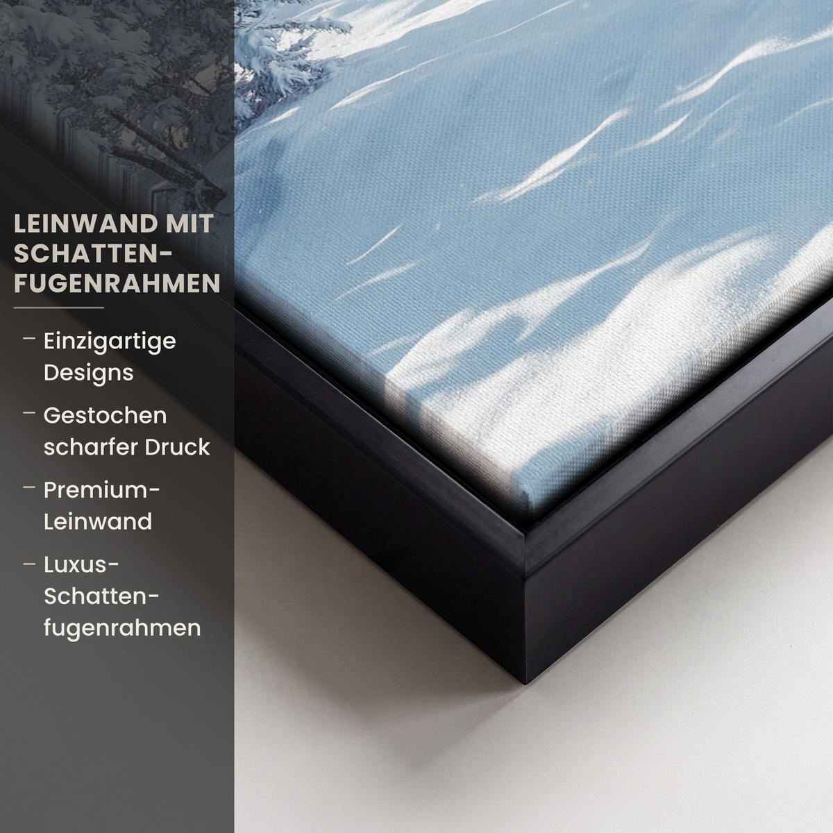 LEINWAND Bilder mit Rahmen - Winterlandschaft - Natur - Berge - Bäume - Schnee - 30x40 - Hellblau, Textil (30/40cm) - MuchoWow