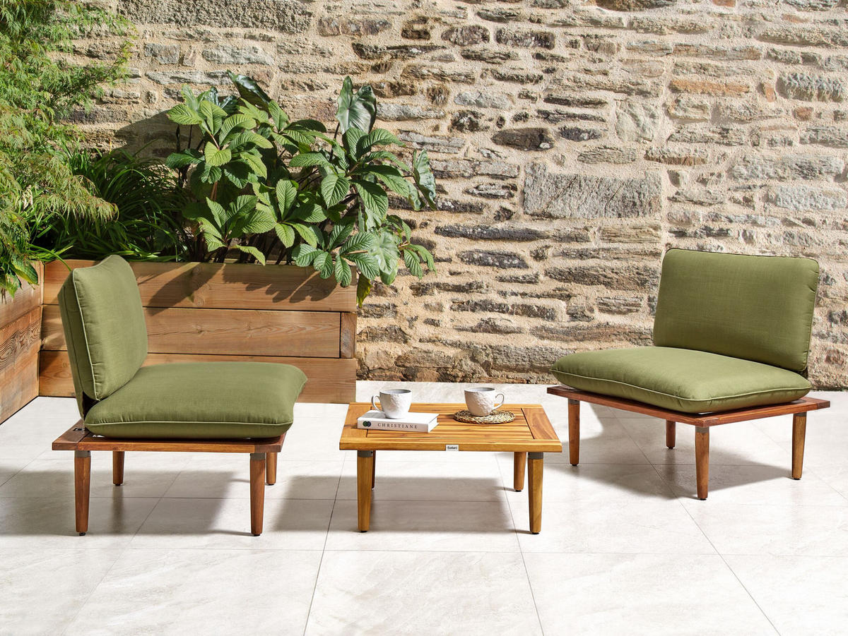 2-SITZER LOUNGE SET zertifiziertes Akazienholz Olivgrün Frascati - Olivgrün, Holz - Beliani