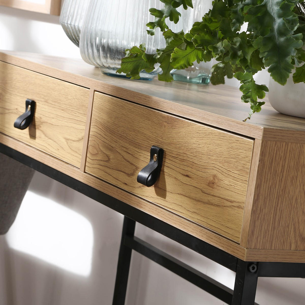 KONSOLE in Eichenoptik mit 2 Schubladen und Metallfüßen L100 cm - JILL - Eschefarben, Holzwerkstoff (36/35.3/80.5cm) - Calicosy