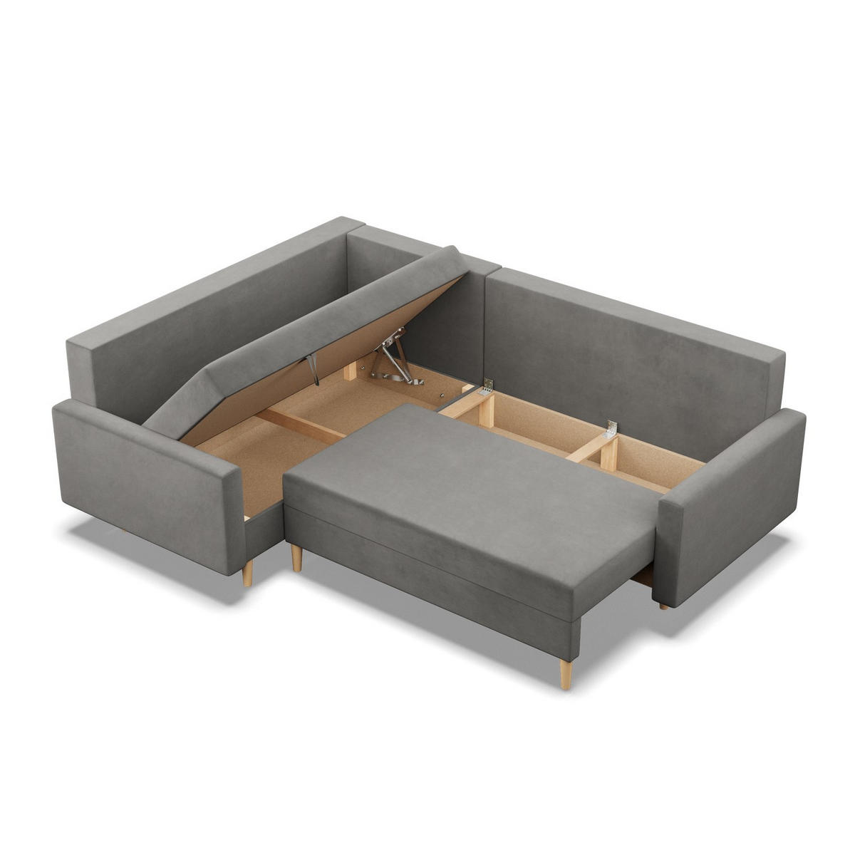 ECKSOFA LINKS MIT SCHLAFFUNKTION BLANK, Hellgrau - Hellgrau, Textil (223/172cm) - Mebligo
