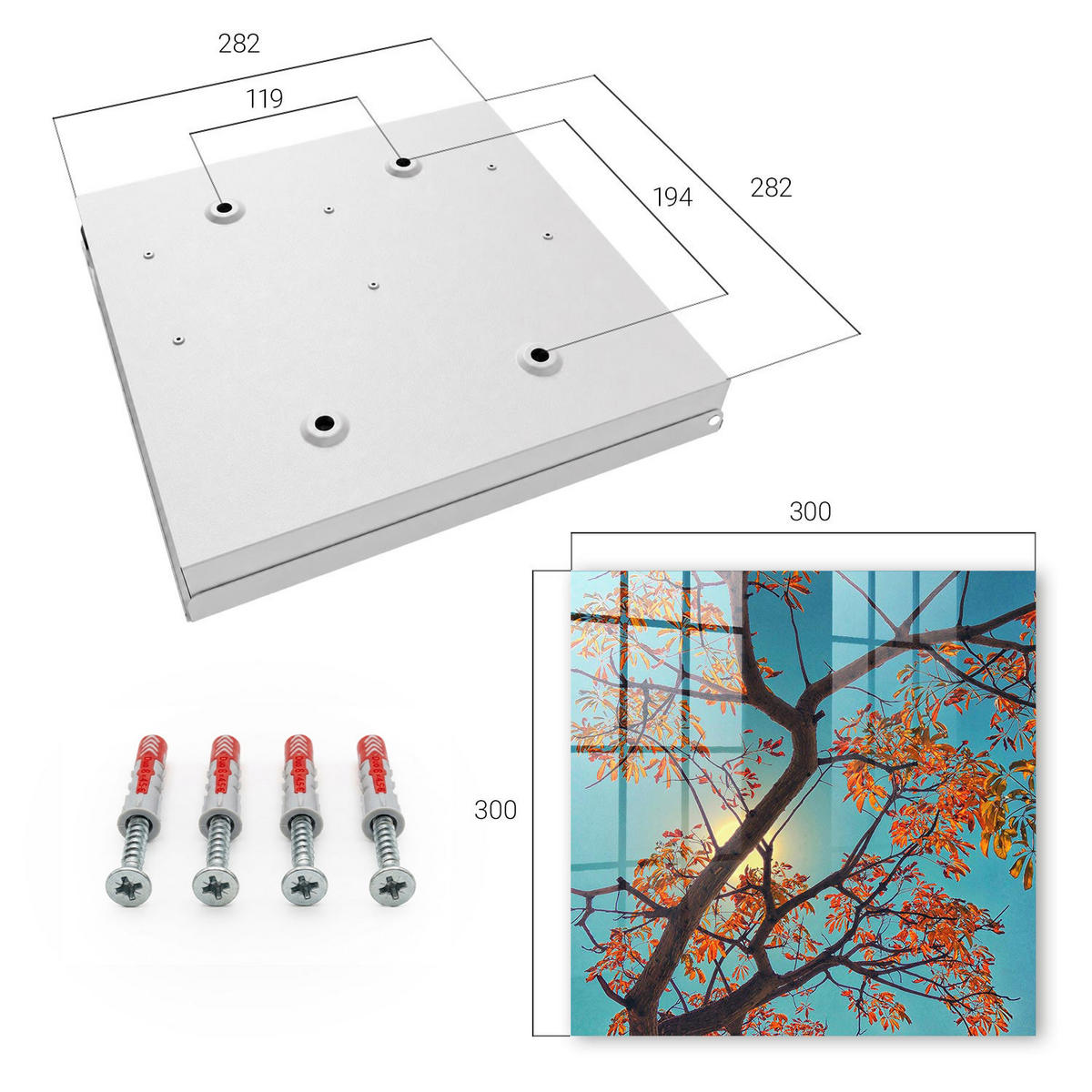 SCHLÜSSELBOX Weiß 30x30 cm – Türöffnung nach rechts - Herbstbaum - Blau, Metall (30/30/5cm) - TULUP