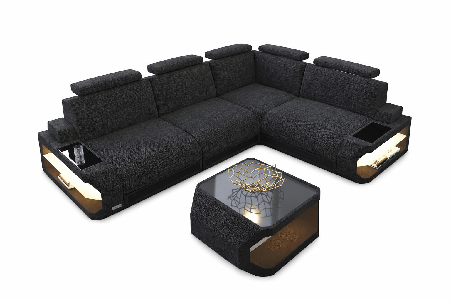 ECKSOFA Siena Schwarzgrau Schwarz Strukturstoff - Schwarz, Kunststoff (272/272cm)