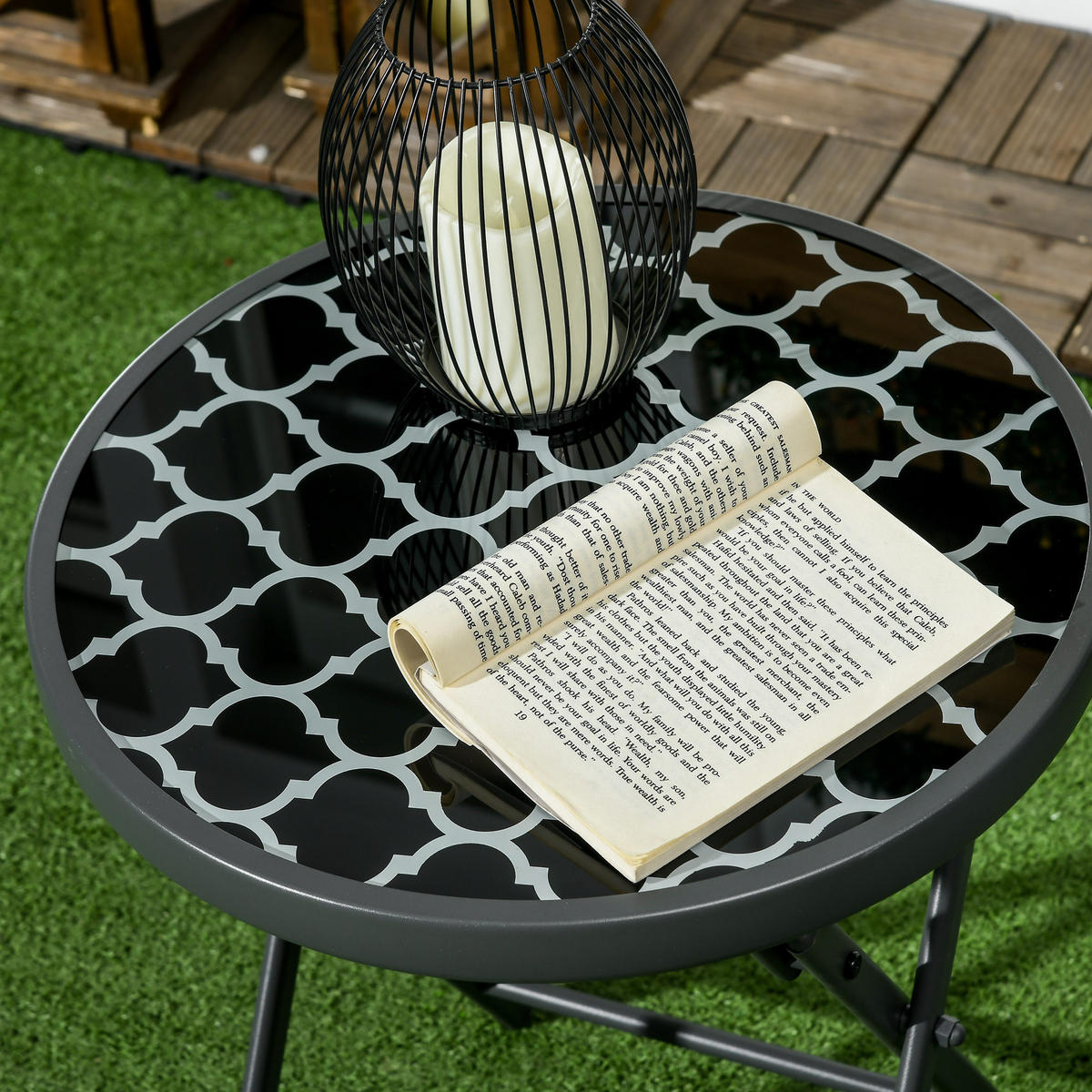 BEISTELLTISCH, Schwarz, Metall, Glas - Schwarz, Glas/Metall (45/45/50cm) - Outsunny
