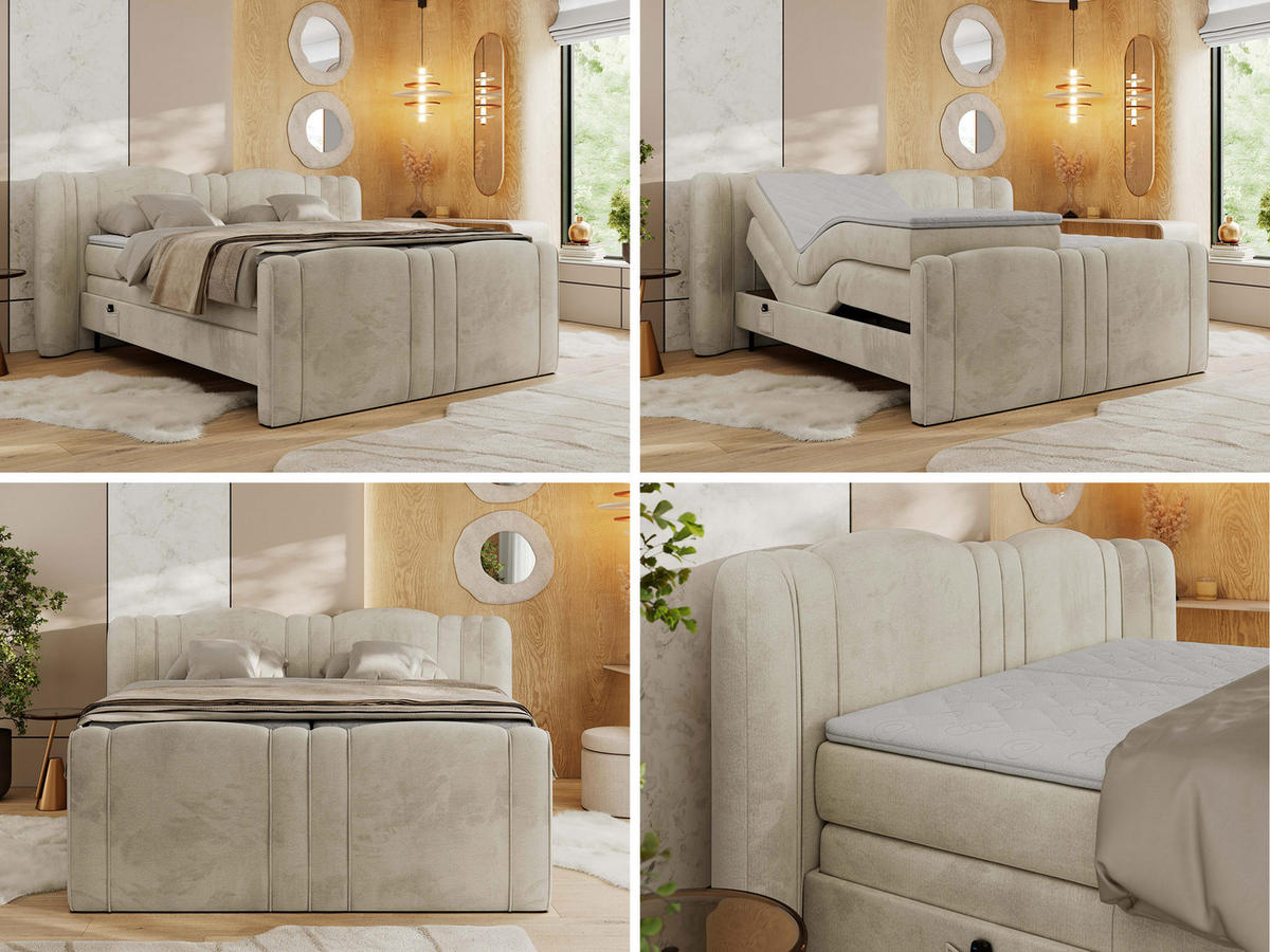 BOXBETT FORTINA 180/200 - Beige Velvet - H4 - Beige, Holz/Textil (180/200cm) - MKS