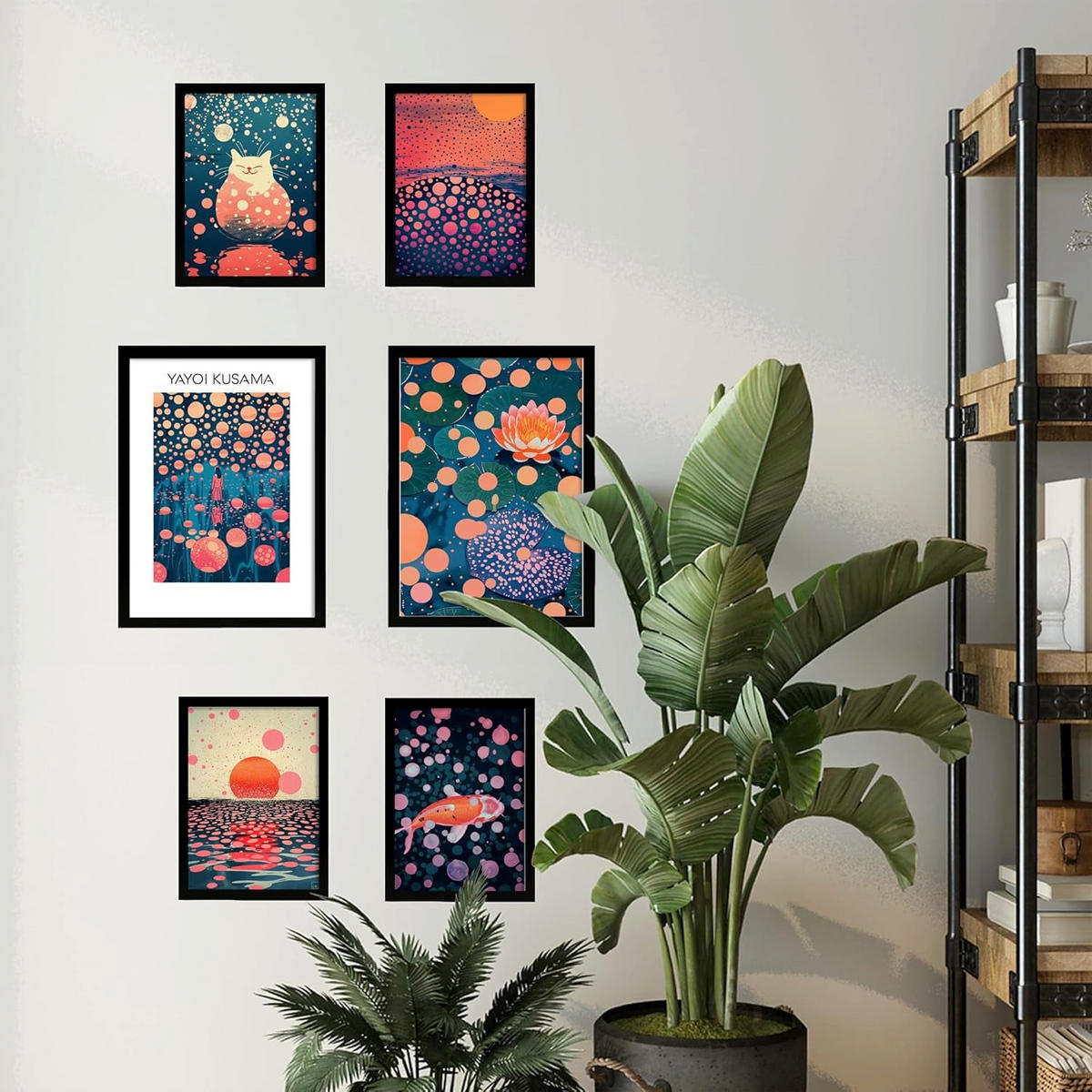 POSTER Set mit 6 Yayoi Kusama Sonnenuntergang Wasser Größe A3 und A4 Rahmenlos - Klar, Papier (29.7/1/42cm) - Nacnic