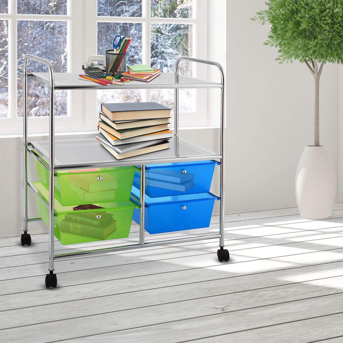 STORAGE TROLLEY Blau - Blau, Kunststoff (74.5/23/43cm) - COSTWAY