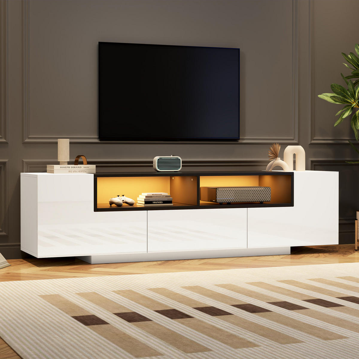 TV-SCHRANK 180x40cm Lowboard L-Form LED-Licht Schubladen Weiß-Schwarz - Weiß, Holz (40/48/180cm) - FLIEKS