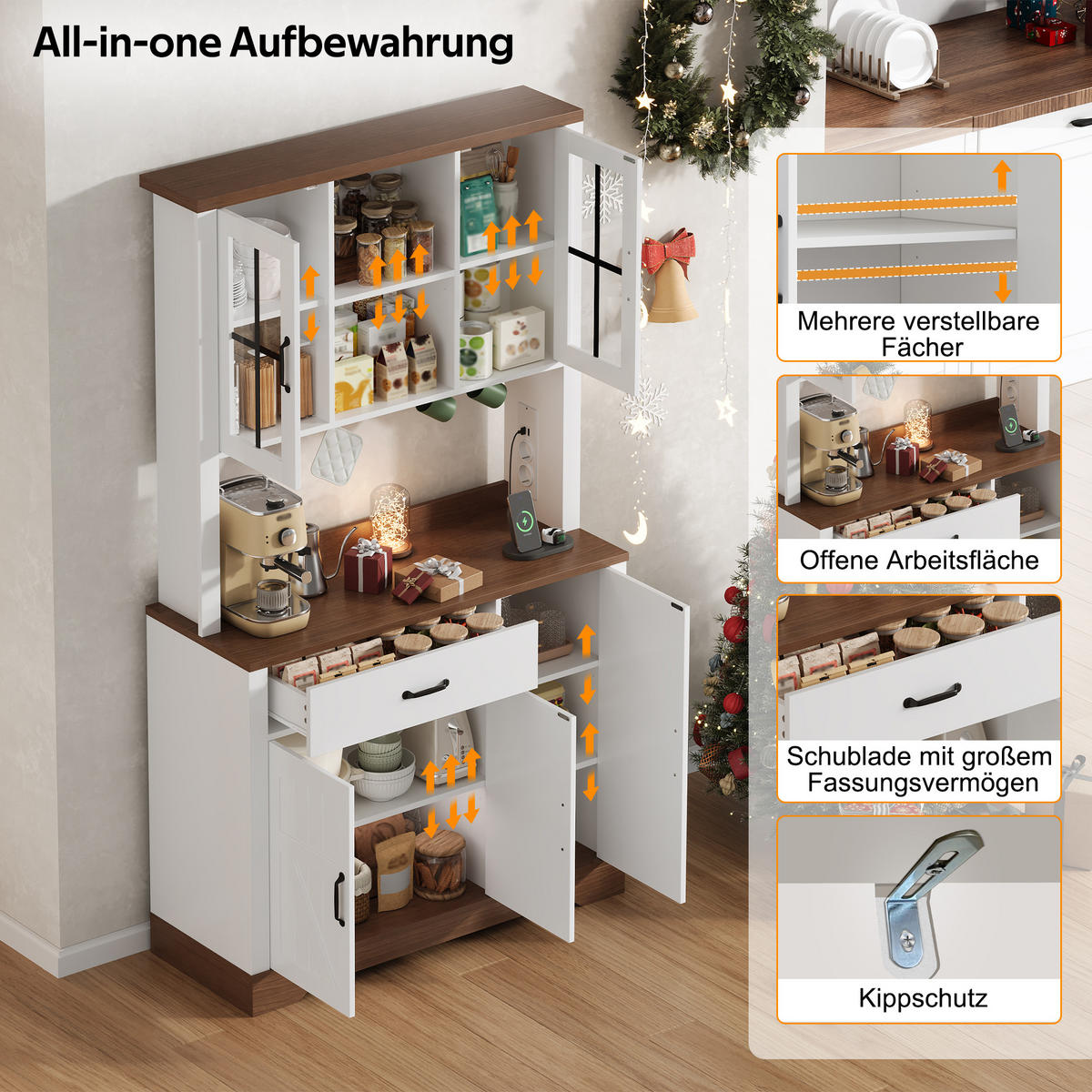 BUFFET 105/40/185 cm Weiß mit 1 Schubladen, farbwechselnder LED-Beleuchtung und Steckdosen - Weiß, Holz (105/185/40cm) - Oxeza