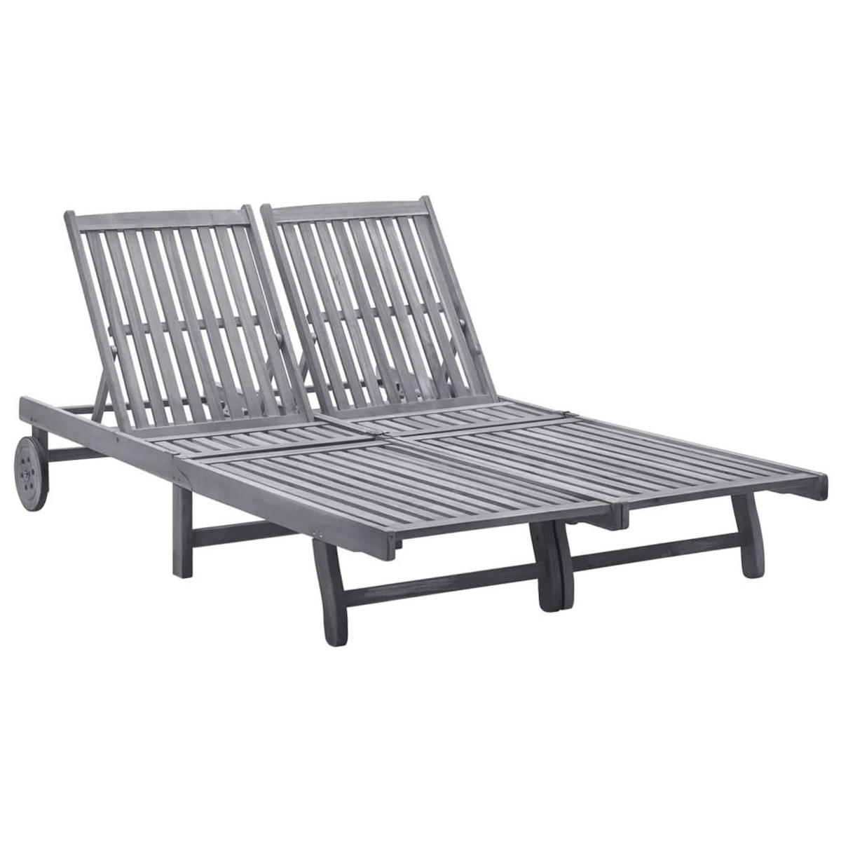 DOPPEL-SONNENLIEGE Massivholz Akazie - Grau, Holz (118/76/199cm) - furnicato