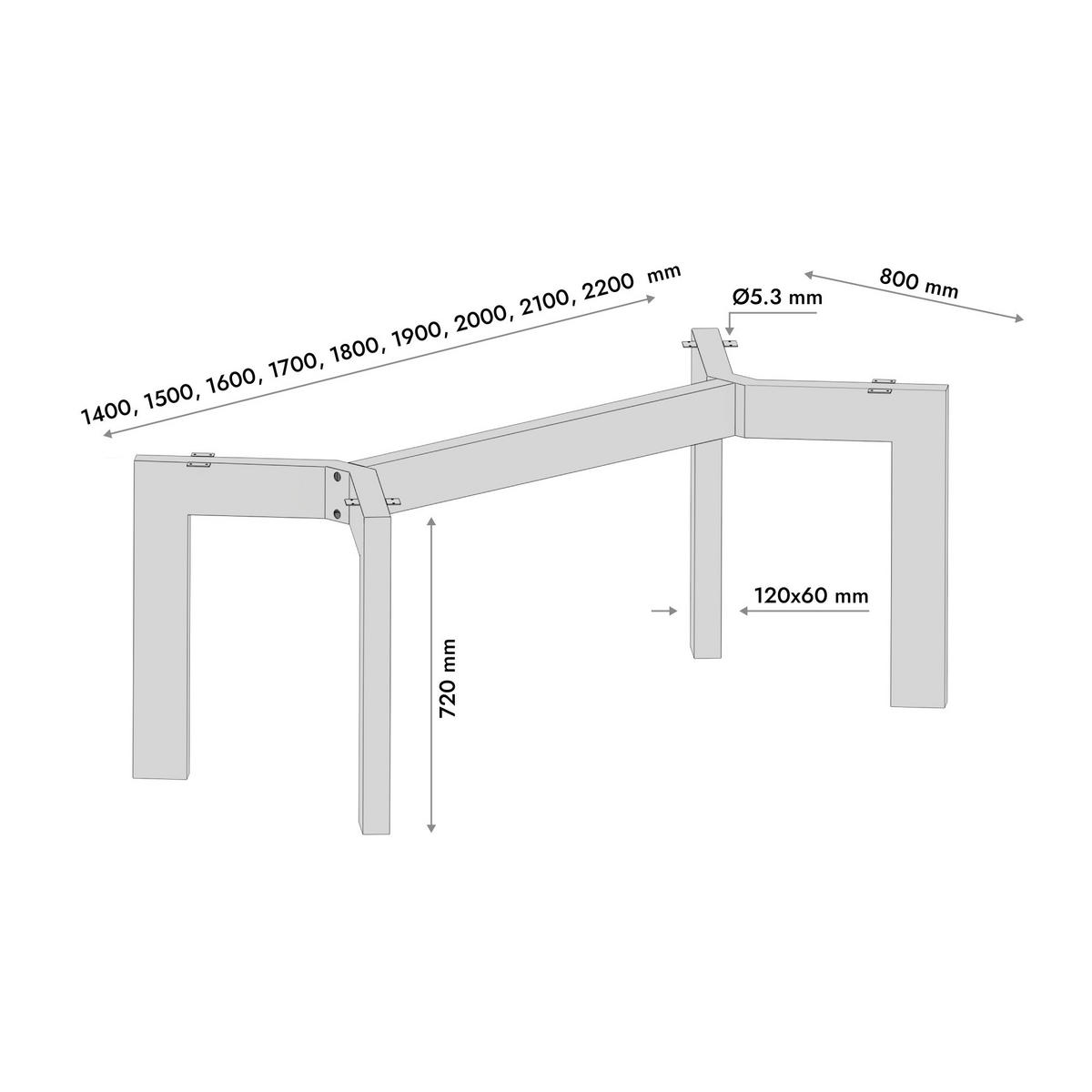 TISCHBEIN Barax Extreme Schwarz Metall 200/80/72 cm - Schwarz, Metall (80/72/200cm) - Metalo Pro