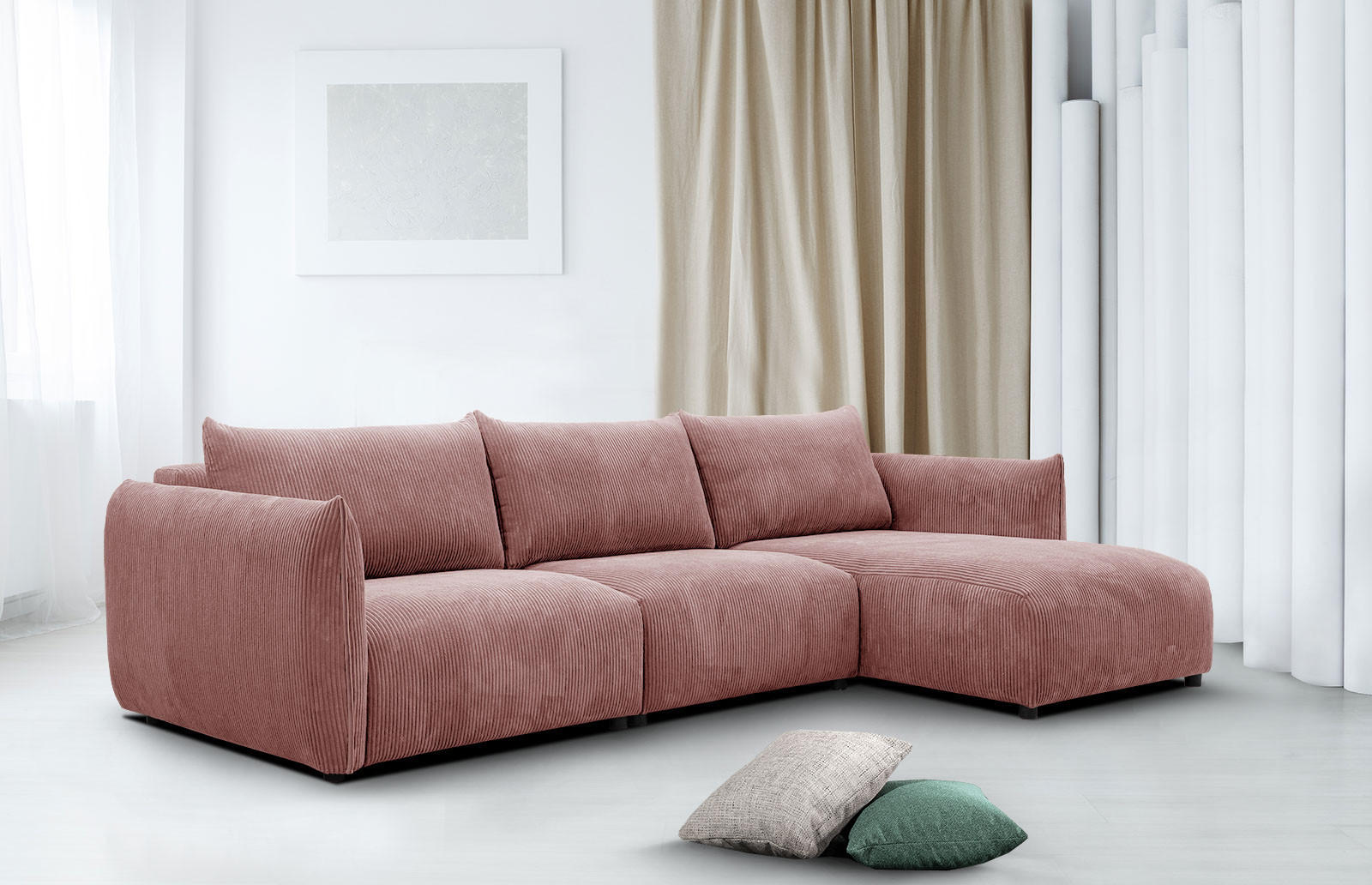 ECKSOFA TAUER 5-Sitzer, altrosa - Schwarz/Altrosa, Holzwerkstoff/Kunststoff (294/173cm) - Courtois Laville