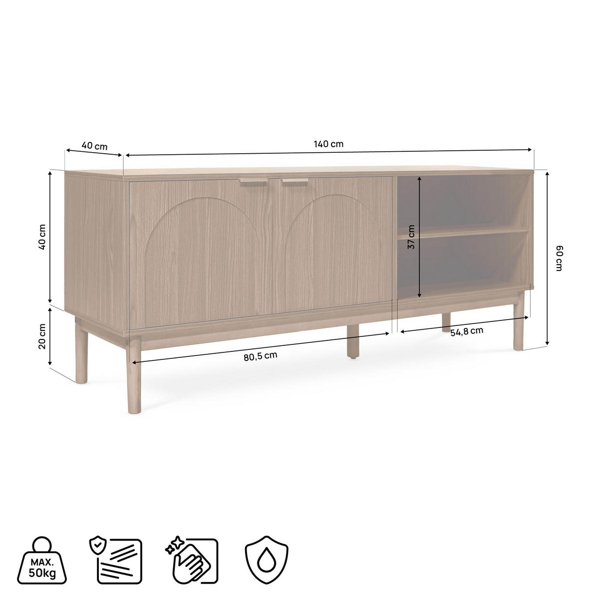 TV-STÄNDER NOLAN Nussbaumholzfarbe Stil Skandinavischer - Goldfarben/Braun, Holz/Metall (40/60/140cm) - Sicaan