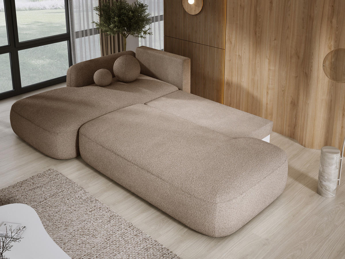 ECKSOFA BABU Mit Bettfunktion – Moderne Polsterecke Für Wohnzimmer Funktionales Schlafsofa Im Stoff NOW OR NEVER, 300x105x60cm, Linke, Beige - Cappuccino, Holz/Textil (190/300cm) - DomoHome