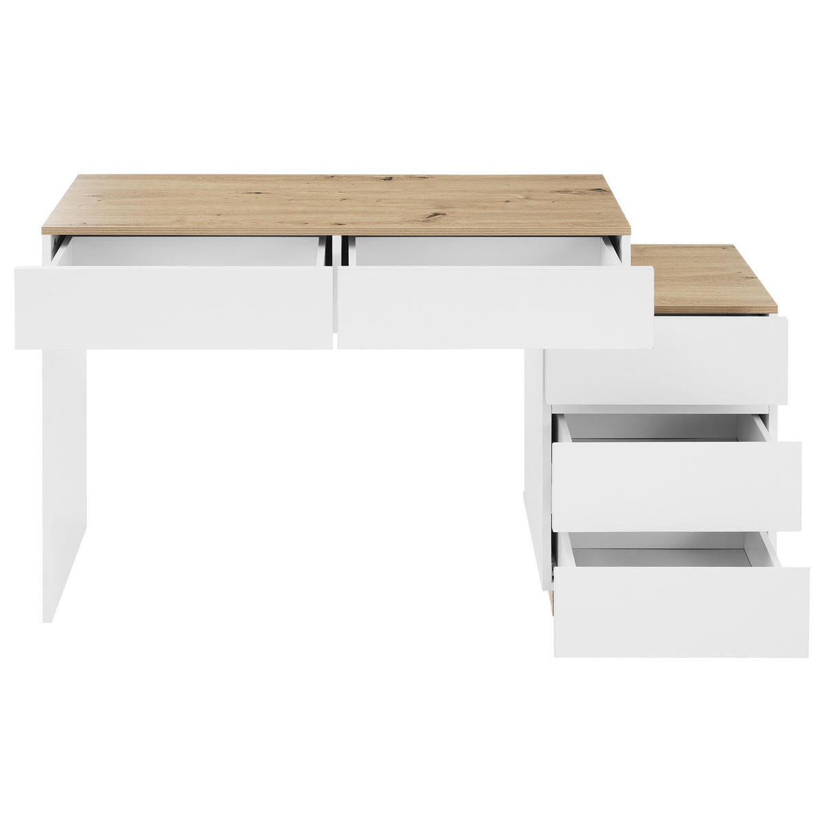SCHREIBTISCH mit 5 Schubladen in Weiß/Eicheoptik - Weiß, Holzwerkstoff (120/60/75cm) - BEAOK