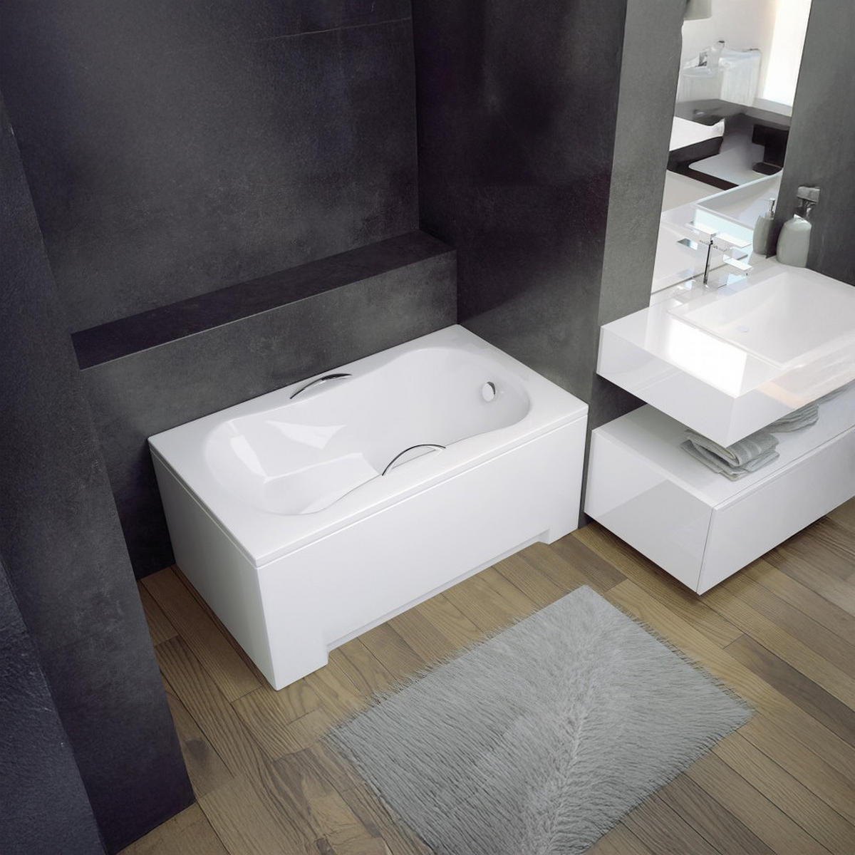 BADEWANNE Rechteck ARIA REHAB 120/70 mit Styro Ablauf Füße - Weiß, Kunststoff (70/55.5/120cm) - bad land
