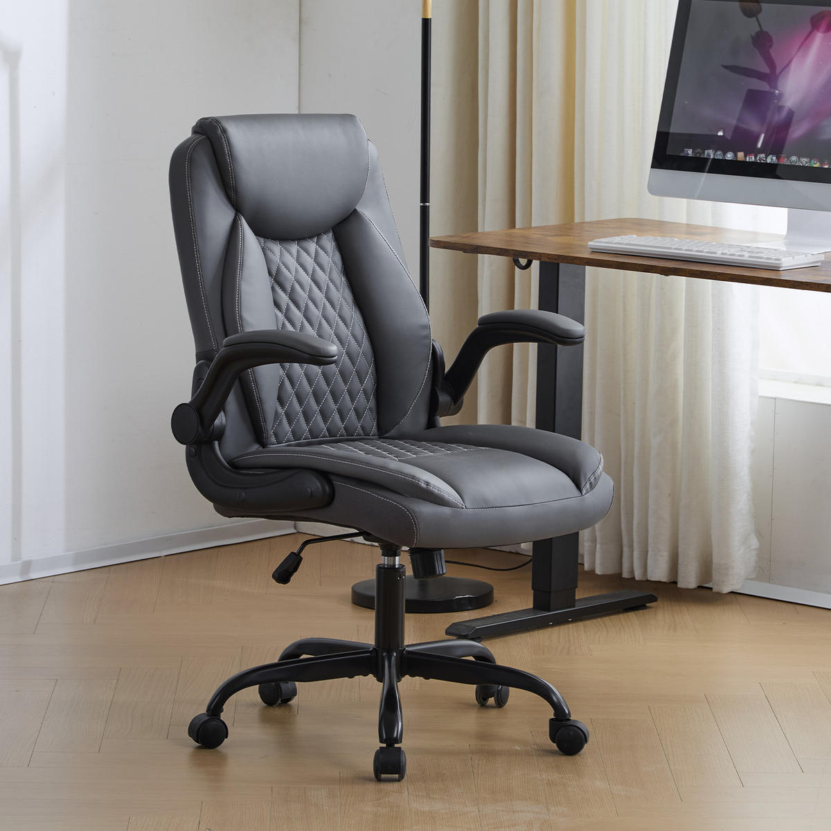 CHEFSESSEL DE-41049 mit Flip-up-Armlehnen und Lendenstütze Grau - Grau, Metall (64/102/64cm) - ComfortXL