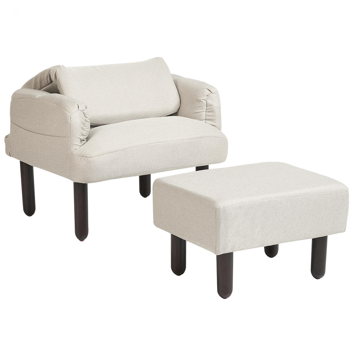 SESSEL Leinen hellbeige manuell verstellbar mit Hocker Oland - Beige/Braun, Textil (65/94/62cm) - Beliani