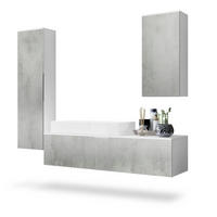 BADMÖBELSET Beach Fronten in Beton Oxid Optik - Hellgrau, Holzwerkstoff (210/185/51cm) - Vladon